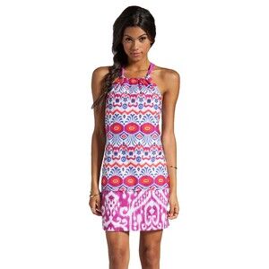 Trina Turk Women's Menara Ikat Genevieve Halter Dress  Size 2  Blue Pink Orange